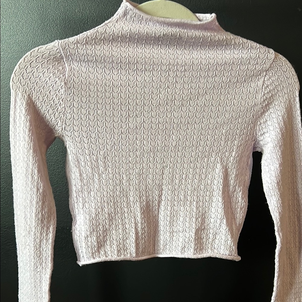Mock Neck Cropped Textured Women's Top Lilac